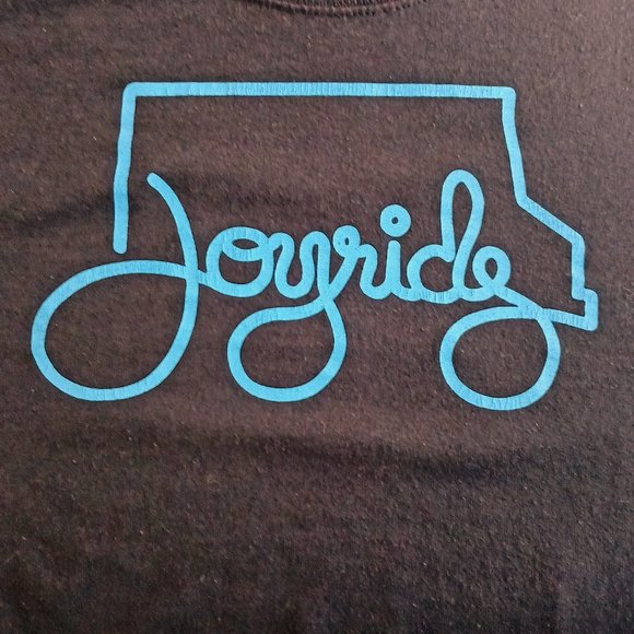 T Shirt Joyride Coffee Logo Promo Blue on Black Jerzees Adult Size L Large - Picture 1 of 4